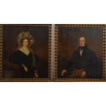 A pair of oil on board portraits, a husband and wife, the sitters written on the verso, the man
