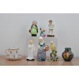 A collection of ceramics, comprising three Royal Doulton figurines; Sairey Gamp, Darling and