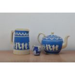 A Copeland Jasperware jug, dancing ladies pattern, 15.5cm high, with impressed mark to the