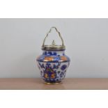 A late 19th/early 20th century Macintyre (early Moorcroft) Aurelian biscuit barrel, blue and red