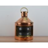 A copper Tung Woo of Hong Kong starboard ships lantern, brass plaques with makers name, the top with