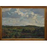 French 20th century?, a hilly landscape, oil on canvas, signed Reimans bottom right in a gilt frame,