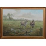 J.G. Mace (British contemporary), a pair of donkeys at the farm, oil on board, signed and dated