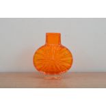 Geoffrey Baxter for Whitefriars, a sunburst vase, c. 1969-73, pat. No. 9676, tangerine colour with