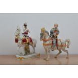Two ceramic horse and rider figurines, one a Beswick medieval knight, marked to the underside 17cm H