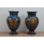 A pair of Victorian Royal Doulton 'Royal' salt glazed stoneware vases, baluster bodies, both with