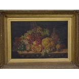 A still life oil on canvas, indistinctly signed to the bottom left, in a gilt frame, frame size 80cm