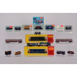 British Outline N Gauge Diesel Locomotives and Goods Wagons, two boxed Warship Class locomotives