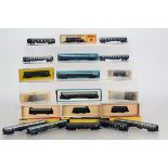 German N Gauge Green/Blue Coaching Stock, various examples, DR, DSG, DB, and others, green