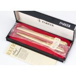 A Parker gold plated pen set, fountain pen and biro in case, unused