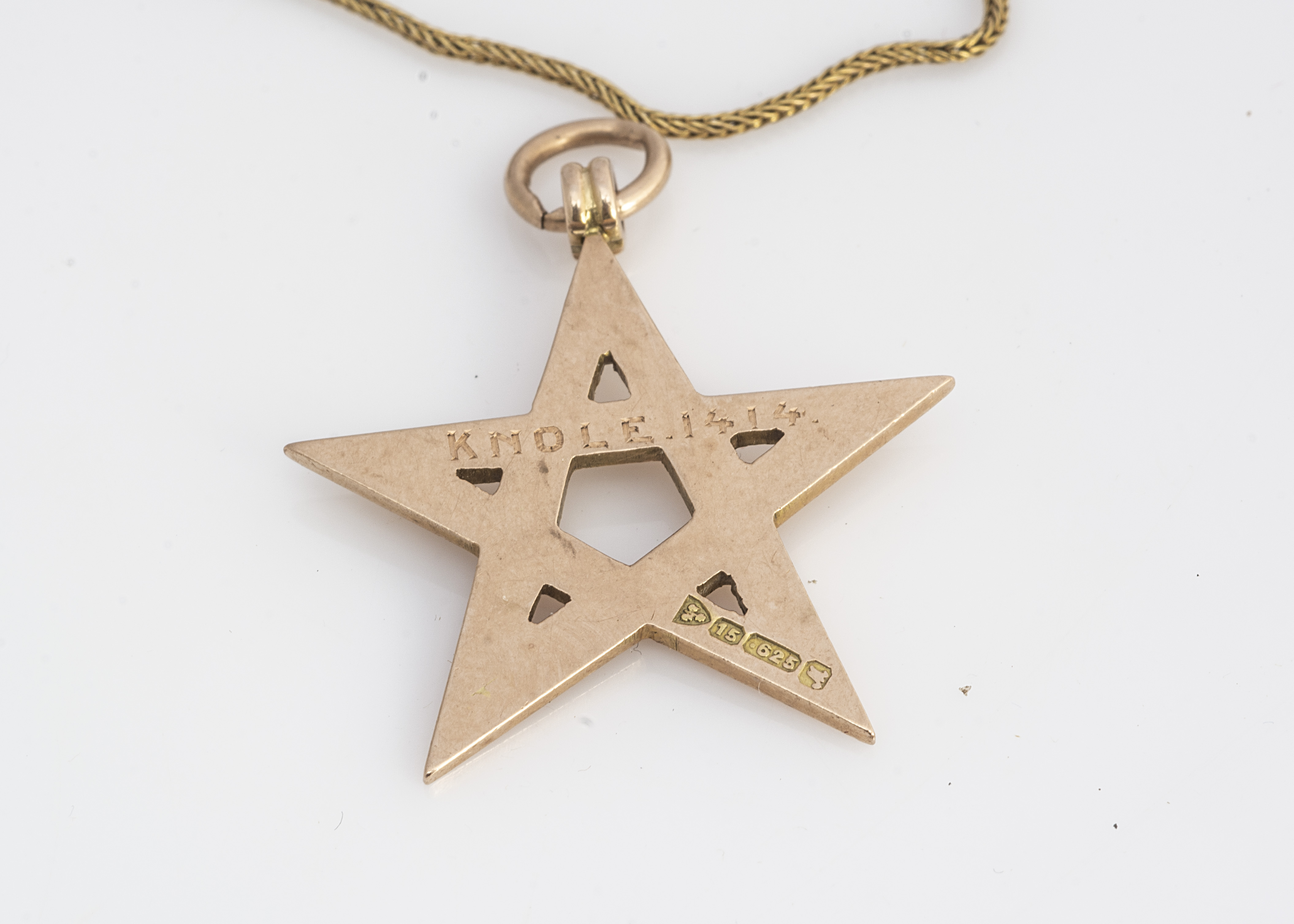 A 15ct gold pentagram pendant, Masonic, marked KNOLE 1414, together with a broken yellow metal - Image 2 of 2