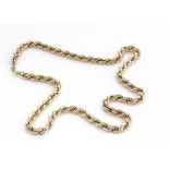 A 9ct gold rope twist necklace, with barrel snap clasp, 25cm together, 12g
