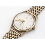 A 1940s and later Omega manual wind 9ct gold wristwatch, 34mm 9ct gold case, silvered dial with