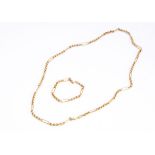 A 9ct gold matching necklace and bracelet set, in the form of stylised watch chain, necklace 37cm