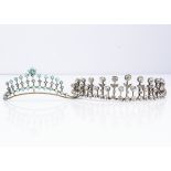 A paste set tiara, the colourless paste stones in clear settings on a yellow metal frame, 13cm x
