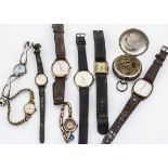 Four early and mid 20th century 9ct gold cased wristwatches and other watches, one Avia and two