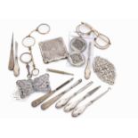 Various silver and other collectable items, including a pair of spectacles, a magnifying glass, a