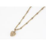 A 15ct gold seed pearl necklace, and heart shape drop, the oval links alternately set with seed