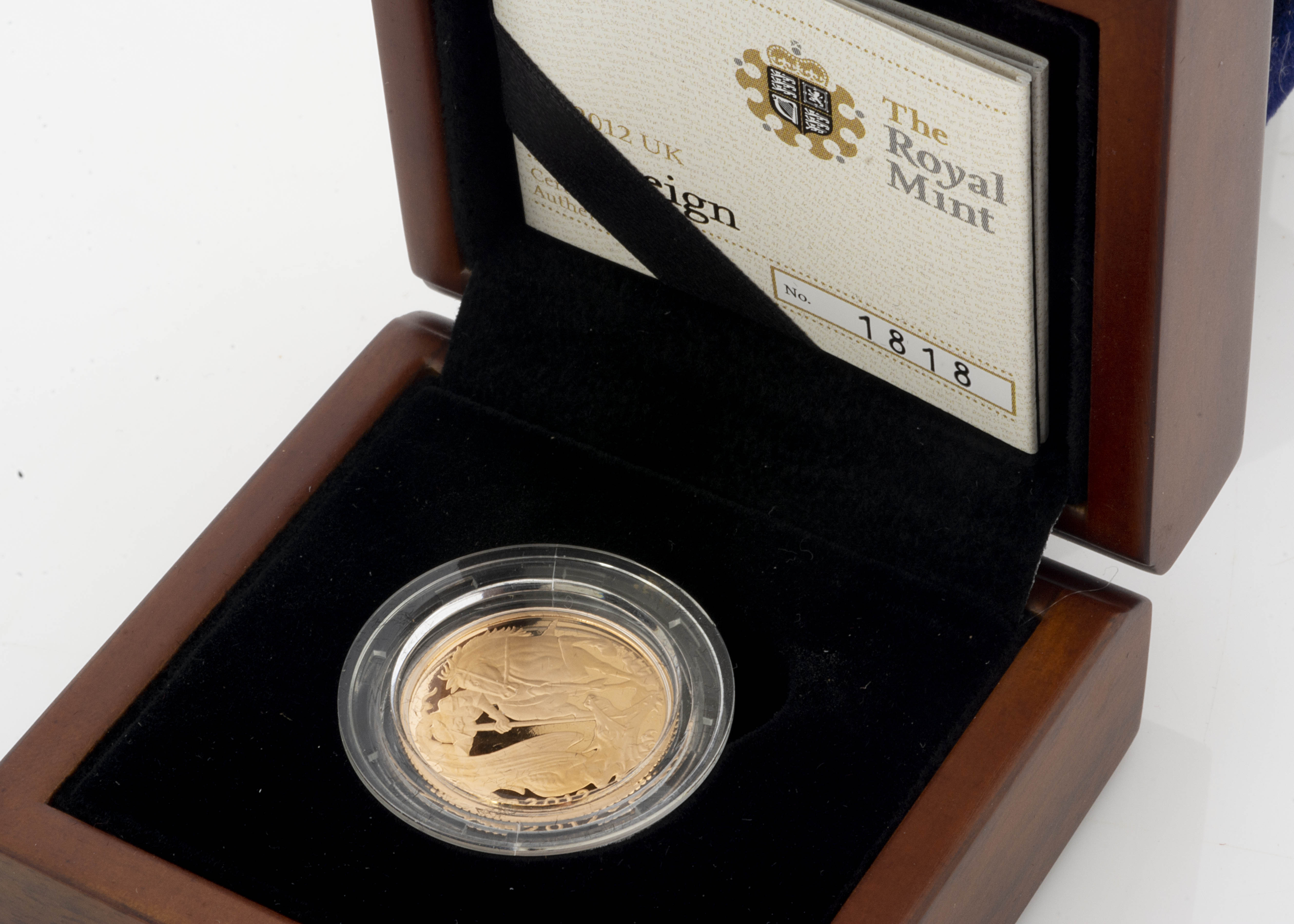 A Royal Mint Elizabeth II gold Proof full sovereign, dated 2012, EF, in box with certificate - Image 2 of 2