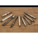 Nine silver and silver plated pencils, AF, including a Sampson Mordan slide carpenter's example with