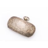 An Edwardian silver sovereign case, oblong engraved case opening to reveal double spring coin