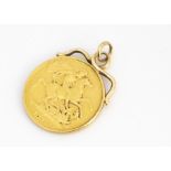 A Victorian Two Pound gold coin, with soldered scroll bale, dated 1893 17.6g