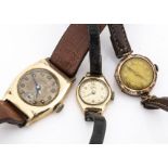 Three first half 20th century 9ct gold cased wristwatches, including two from Sheild, and one other,