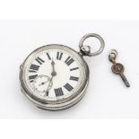 A large Victorian silver open faced pocket watch, AF, 60mm wide, appears to run, case heavily