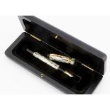 A modern Parker Duofold fountain pen, with white and black marbled barrel and cap, 18ct gold nib,