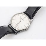 A 1960s Omega manual wind stainless steel cased wristwatch, 32mm, silvered dial with batons, running