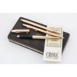 A set of three Cross gold plated pens and pencils, in Cross box and felt bags, with pencil, roller
