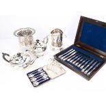 A collection of Victorian and later silver and silver plate, including a set of six golf teaspoons