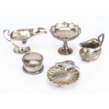 A group of five Victorian and later items of silver, including a small comport / tazza with