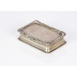 A late Victorian silver snuff box by George Unite, 6cm wide and 2 ozt, Birmingham 1898, hinge AF