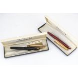 Two Parker 61 fountain pens, each marked Air India Boeing Inaugural Service, one maroon barrel,