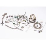 A large quantity of silver jewellery, including rings, bangles, necklaces, pendants etc, some gem