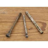 Three Victorian pencil and dip fountain pens, AF, one slimline possibly silver and two others (3)