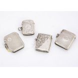 Four Edwardian and George V silver vesta cases, various sizes and designs