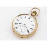 A late Victorian 18ct gold open faced pocket watch from Spink & Son, 50mm, 108.8g, appears to run