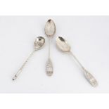A pair of Russian silver teaspoons, AF, together with a Russian silver and niello St Peter's
