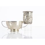 A Victorian silver Christening tankard and later feeding bowl, 7.8 ozt, the tankard with engraved