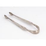 A pair of Georgian period Irish silver tongs by BT, 16cm long, 1.27 ozt, one side appears repaired