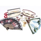 A string of Lotus simulated pearls, a collection of costume jewellery, various belt buckles