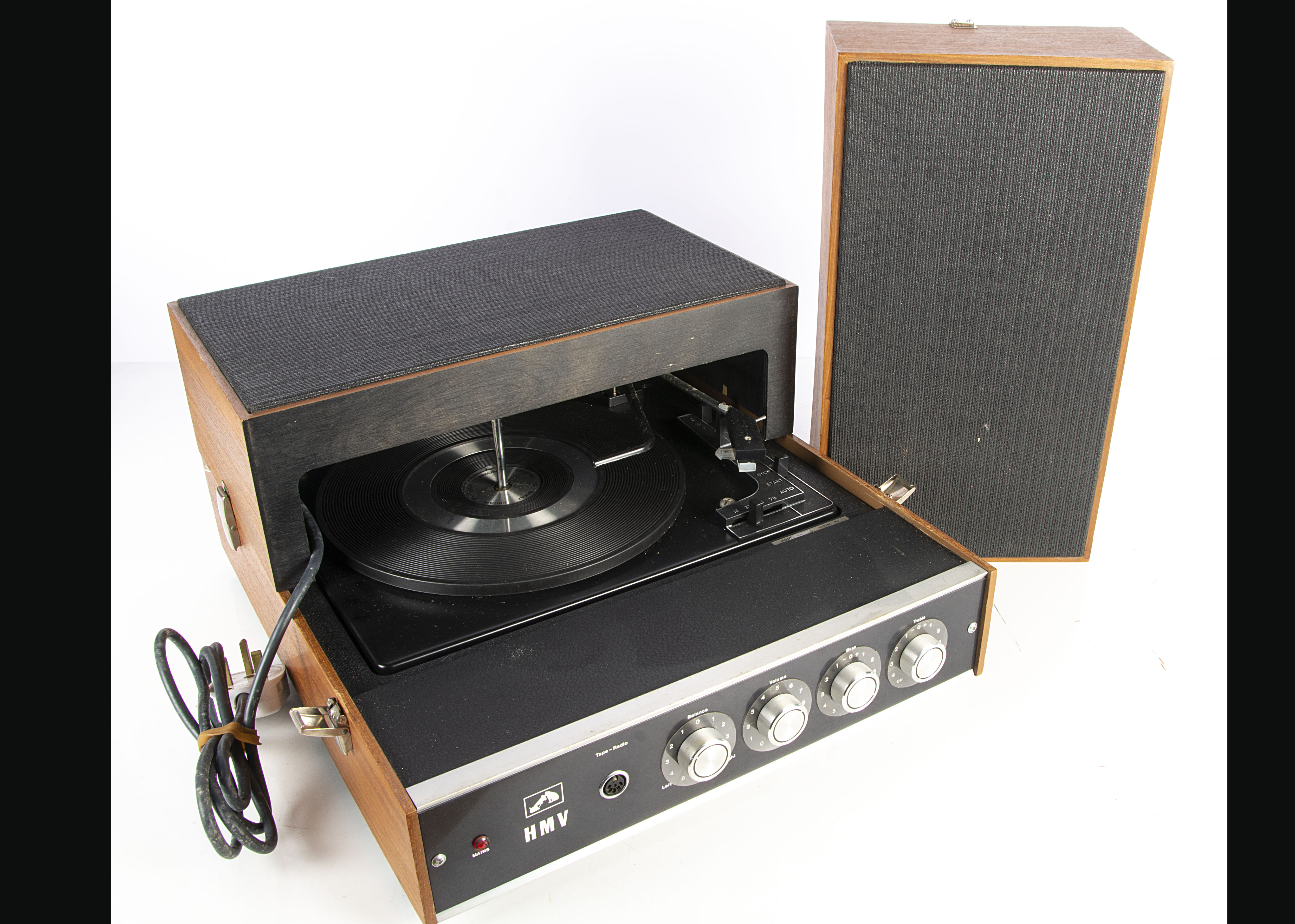 HMV Record Player / Records, a HMV Teak Model 2025 Record Player with integrated Speakers - very