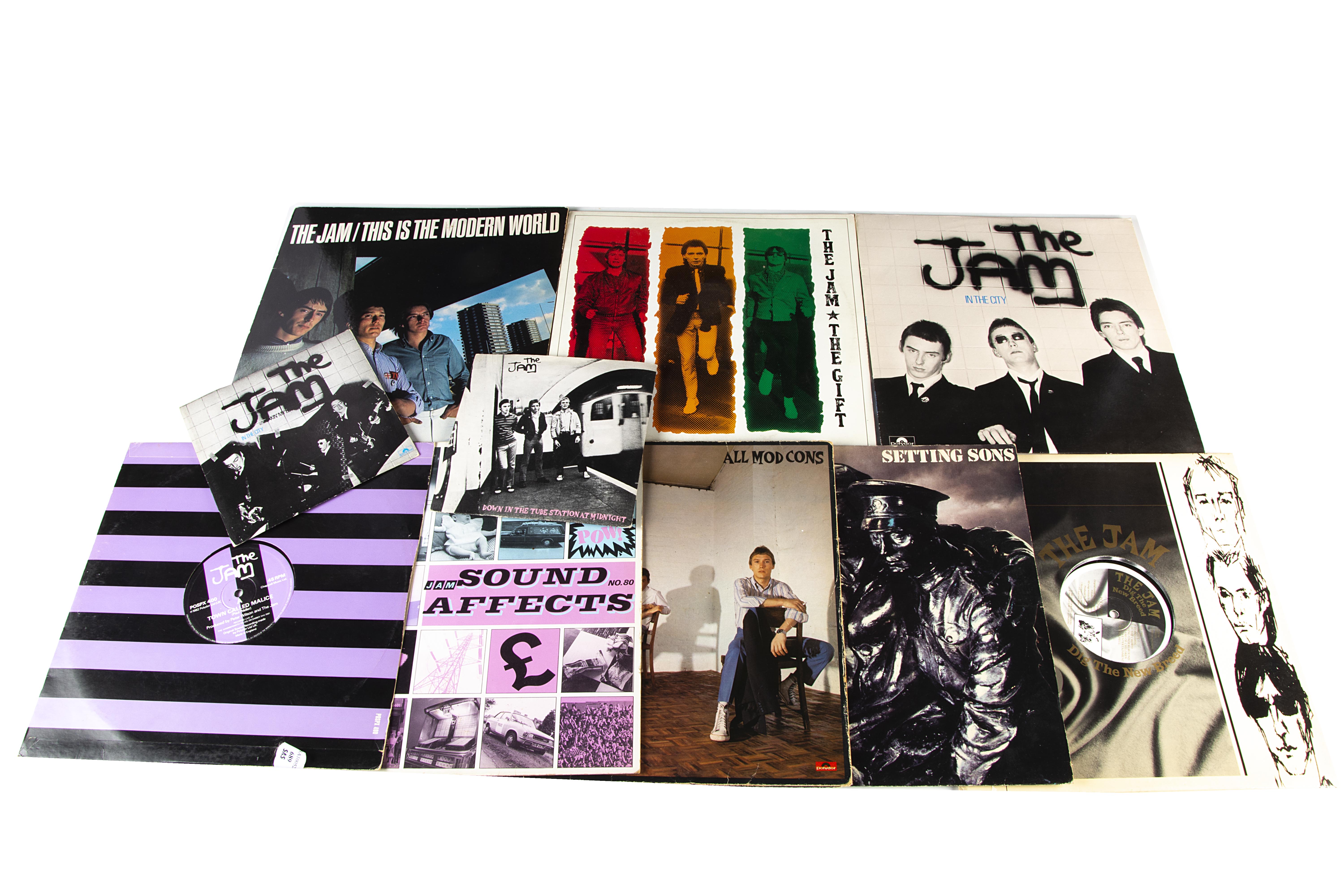 Jam LPs / Singles, seven albums, a 12" Single and sixteen 7" Singles by the Jam with albums