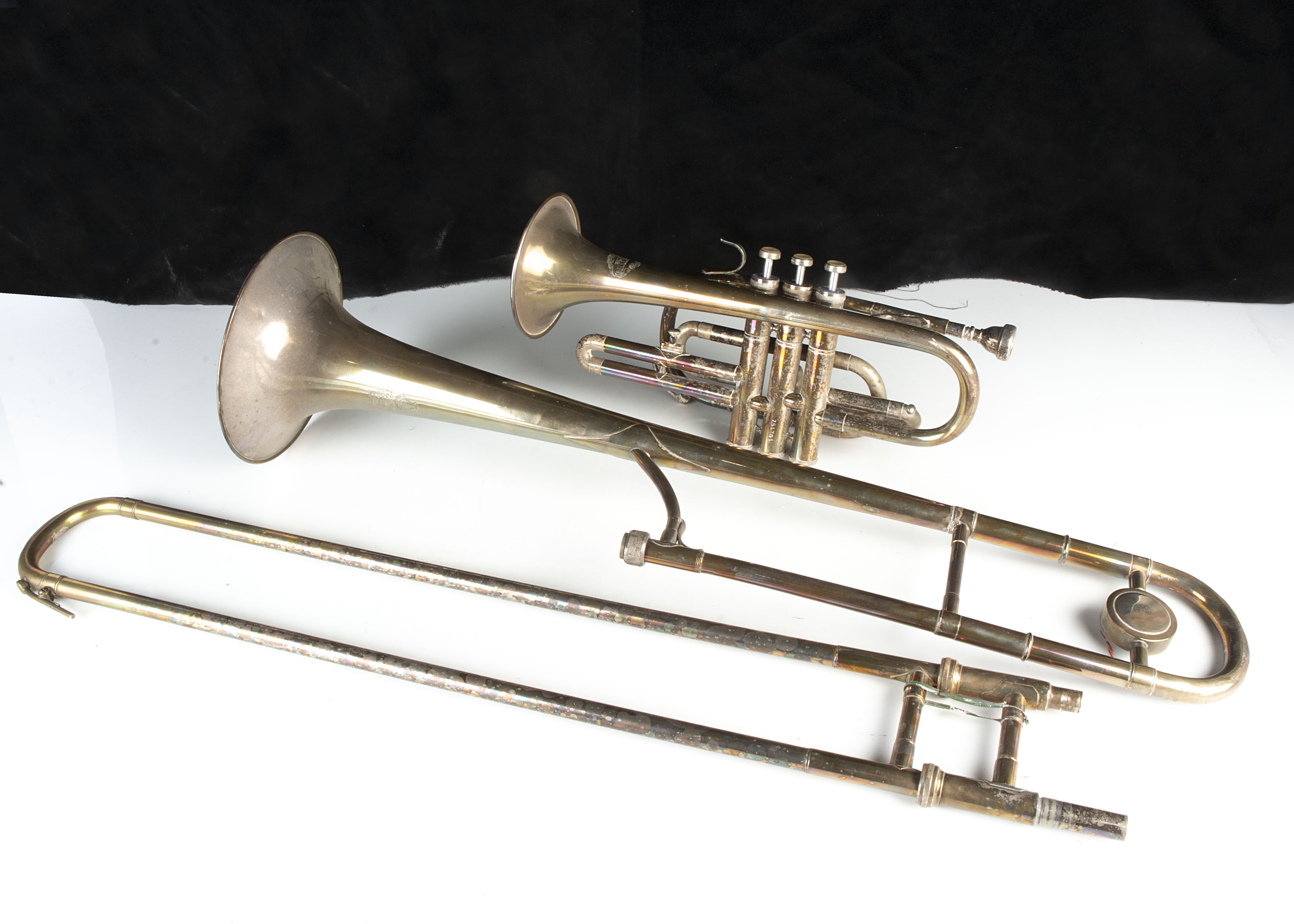 Trombone / Cornet, a Trombone hand made by S. P. & S Ltd, St Albans 28775 together with a Corton