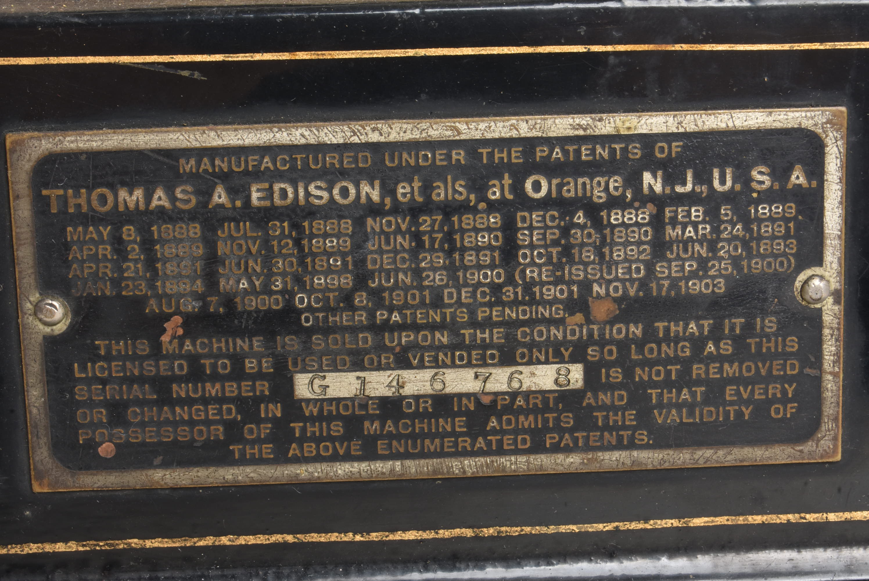 An Edison Gem phonograph, with Model H reproducer, black finished body with transfers, lacking horn - Image 5 of 5