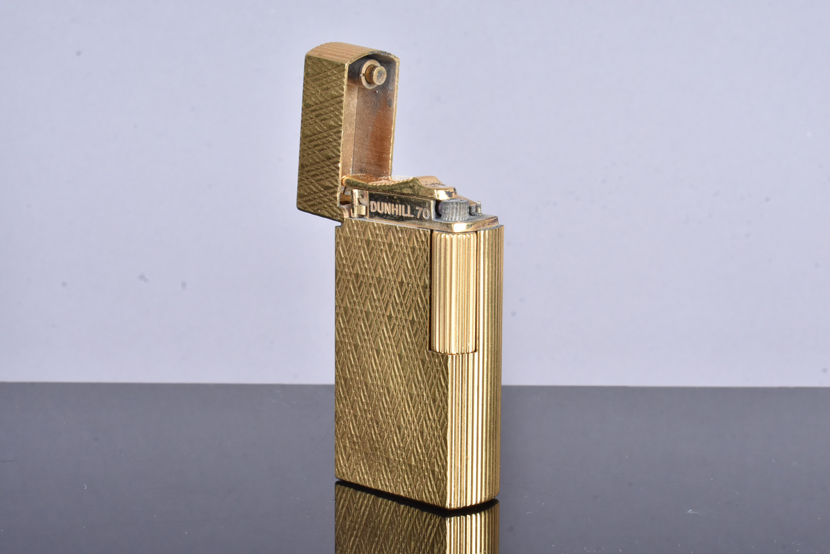 A Dunhill 70 gold plated lighter, serial CX467, also stamped C, and marked Patented, with engine - Image 2 of 6