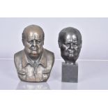 Heyfron, a small bronze bust if Winston Churchill by Heyfron, together with a bronzed resin bust