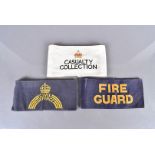 Three War Period armbands, comprising Casualty Collection, Fire Guard and Civil Defence (3)